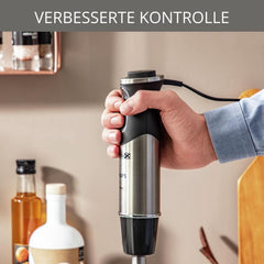 Mikser stojący Krups Perfect Mix HZ6568 | Mikser | 1000 watów | Edelstahlfuß | 4 Dodatkowy Scharfe Messer | Technologia Powelix | Schneebesen | 500 ml Zerkleinera | 800 ml Messbechera | Sklep Naty z kuchnią Schwarz/Silber Kitchen