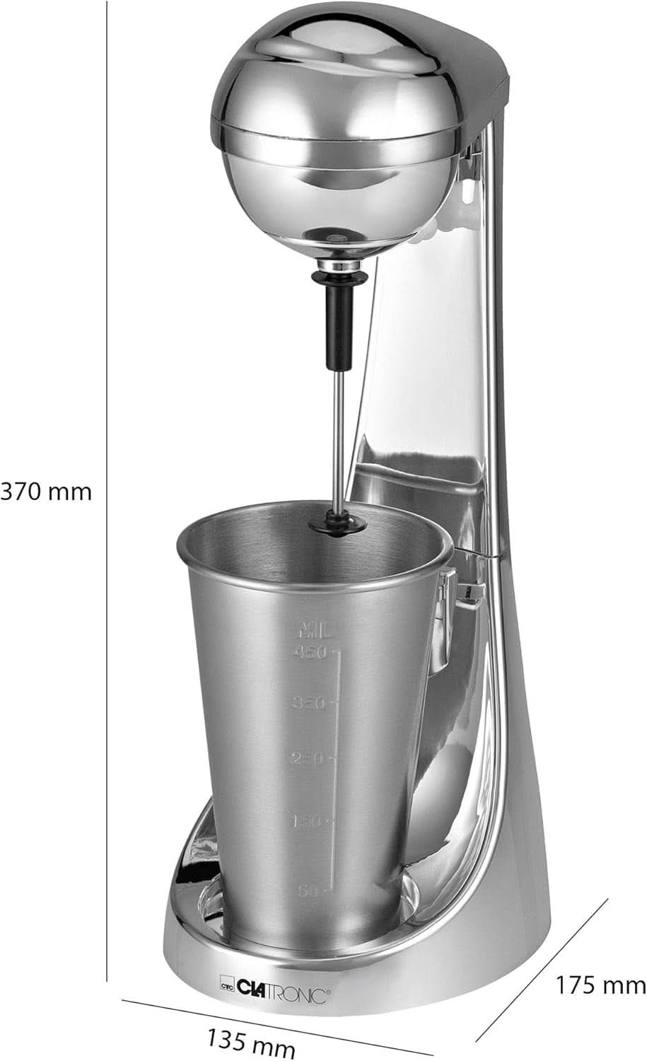 Clatronic® Barmixer U. Milchaufschäumer | Maszyna do smoothie | 650 ml Edelstahlbehälter | Praktischer Becherhalter | Mikser | 2 Geschwindigkeitsstufen | Silnik Kraftvoller 65 W | Chromdesgin | BM 3472 Kuchnia Naty Shop