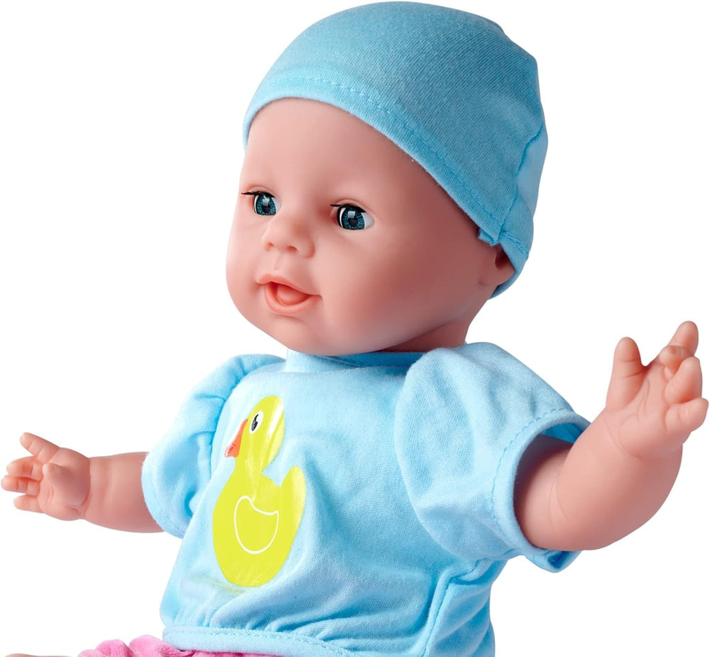 Simba 105010964 - Laura Hungry, păpușă moale cu suzetă, linguriță magică, biberon și farfurie care dispar, 38 cm, păpușă bebeluș pentru copii de la 2 ani