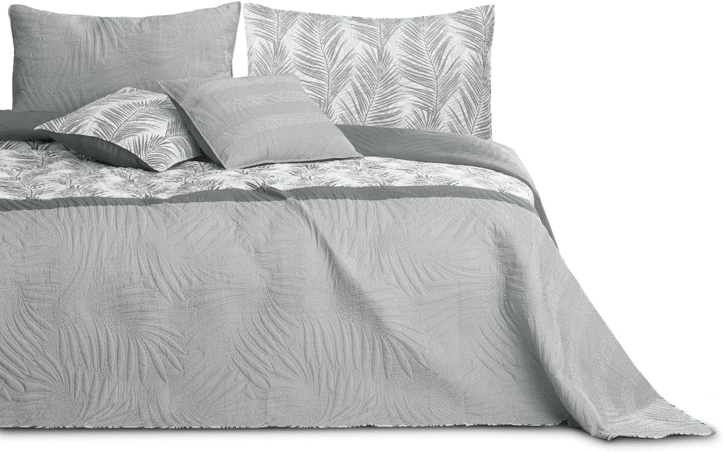 Ameliahome Cuvertură de pat Cuvertură de pat 170X210 Cm Două fețe Ușor de îngrijit Cuvertură de pat Model de plante Verde Alb Tropical Bonaire Paturi si Cuverturi Besuche den AmeliaHome-Store Tropical Bonaire Gri Alb 260 X 280