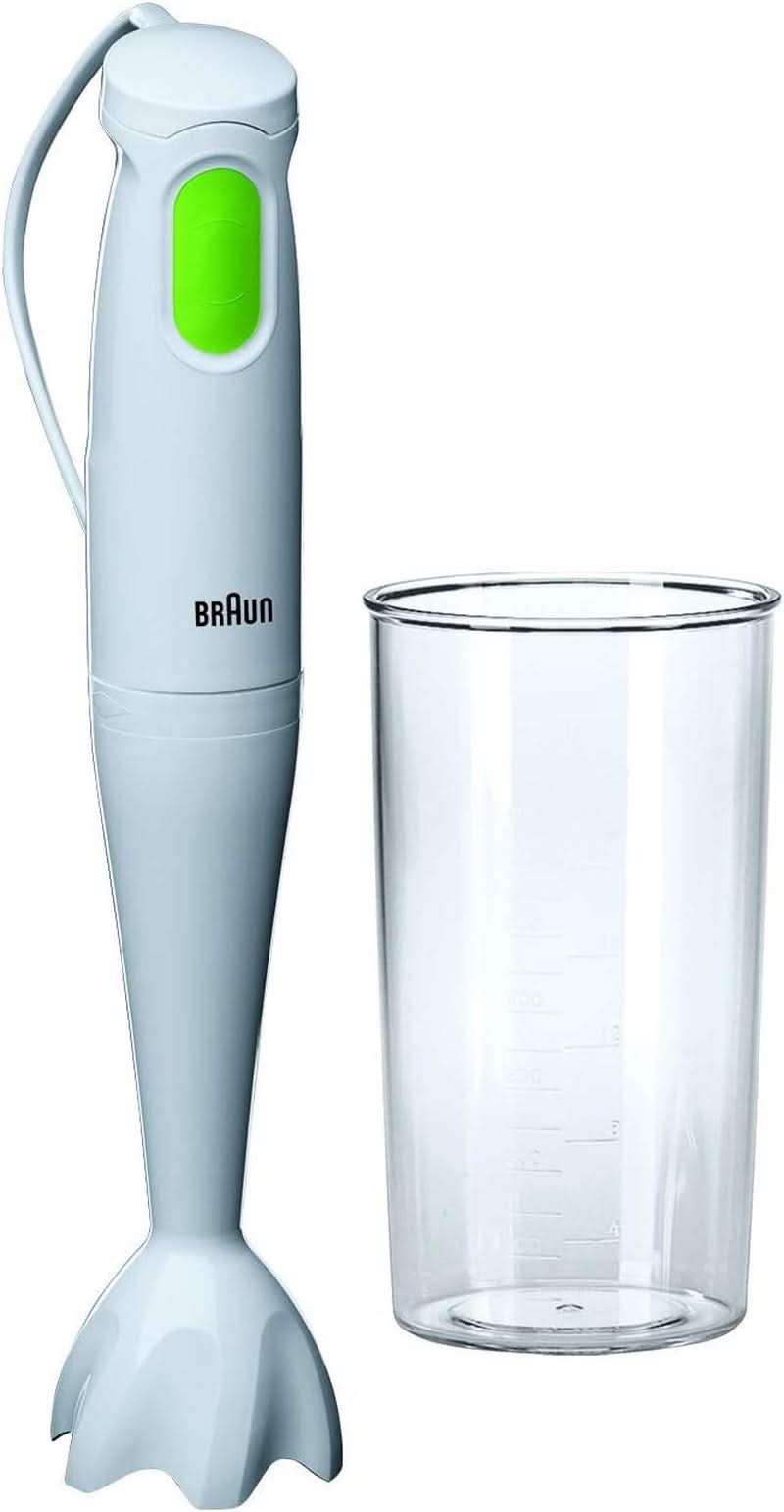 Braun Stabmixer MQ10.001M Multiquick 1 - Extra Leichter Pürierstab Mit Edelstahl-Mixfuß Und Easytwist System, Inkl. 600 Ml Mix- & Messbecher, 450 Watt, Weiß Mama si Copilul Naty Shop Mq 100 Soup