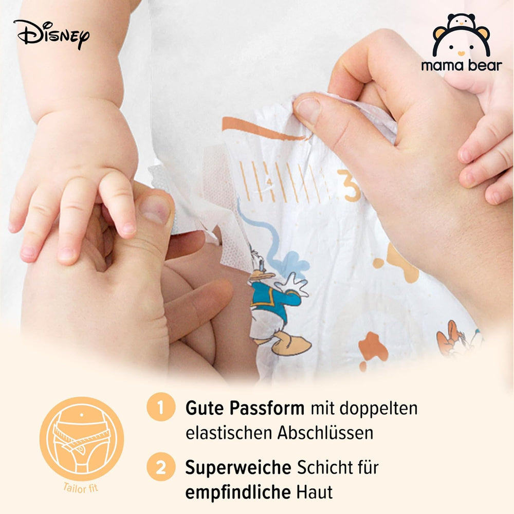 Marka Amazon: pieluszki Mama Bear Disney Ultra Dry, rozmiar 3 (4–9 kg) – pudełko miesięczne, białe, 172 szt. (2 opakowania po 86 szt.)