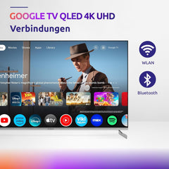 STRONG SRT55UF8733, televizor inteligent QLED 4K de 55 de inci: Vizionați cu Netflix, Prime Video, Disney+ la cel mai înalt nivel - Dolby Atmos, Google TV și control vocal inclus