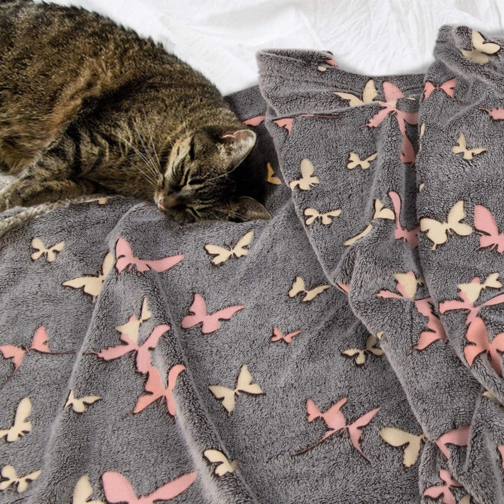 Kanguru Glow Narzuta Świecąca w ciemności Koc Motyl Miękki koc 130X150 cm Świecąca narzuta na sofę. Świecący w ciemności koc dziecięcy, szare Łóżka i koce Besuche den Kanguru-Store
