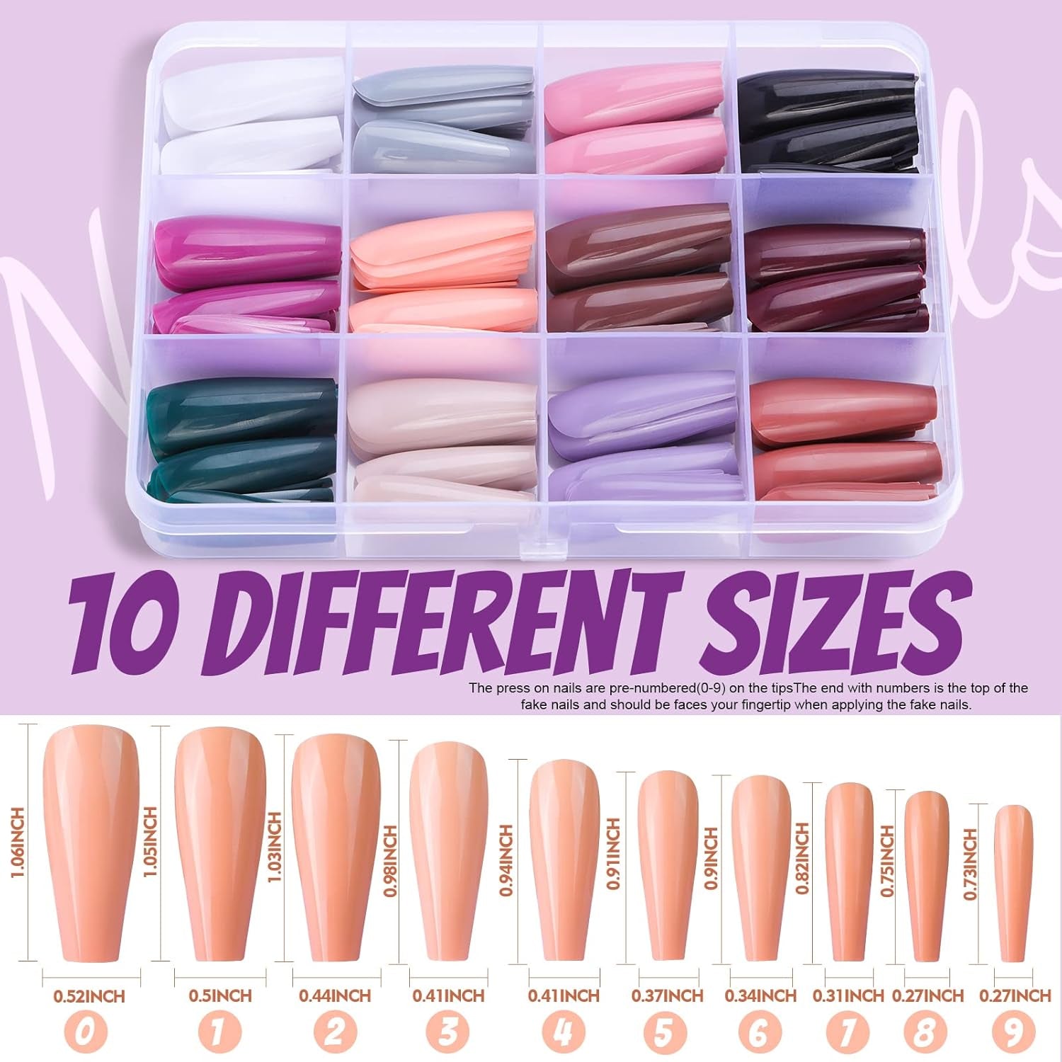 FANDAMEI 12 culori 288 buc unghii artificiale netede, balerină lungă, unghii false tip sicriu, vârfuri de unghii acrilice, balerină lungă pentru unghii artificiale