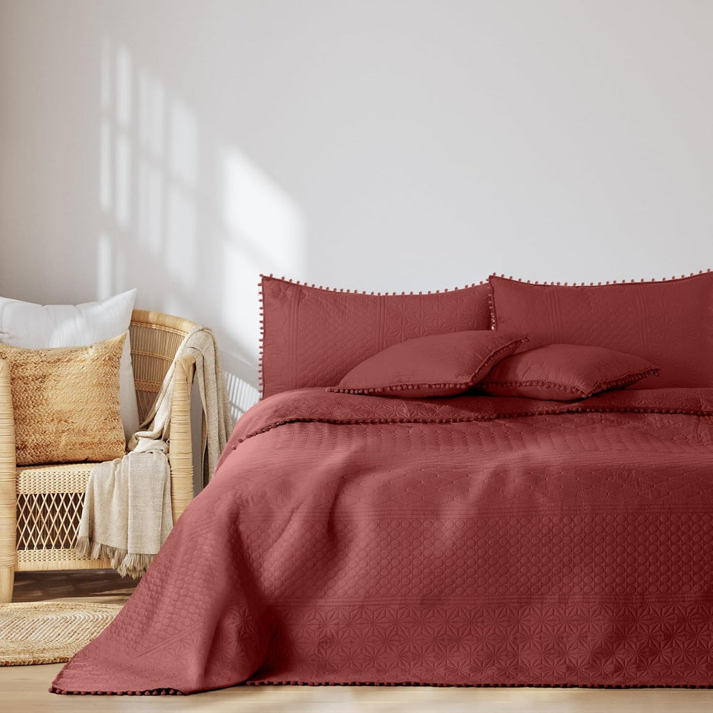 Ameliahome Narzuta z pomponami 220X240 cm Narzuta dwustronna Pikowanie ultradźwiękowe Poliester Meadore Szary Łóżka i koce Besuche den AmeliaHome-Store Meadore stara róża 240X260 cm