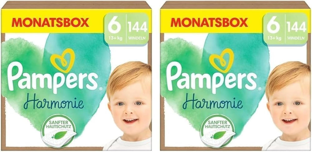 Pieluchy Pampers Harmony Rozmiar 6, 144 pieluszki, 13kg+, Delikatna ochrona skóry ze 100% ochroną Pampers