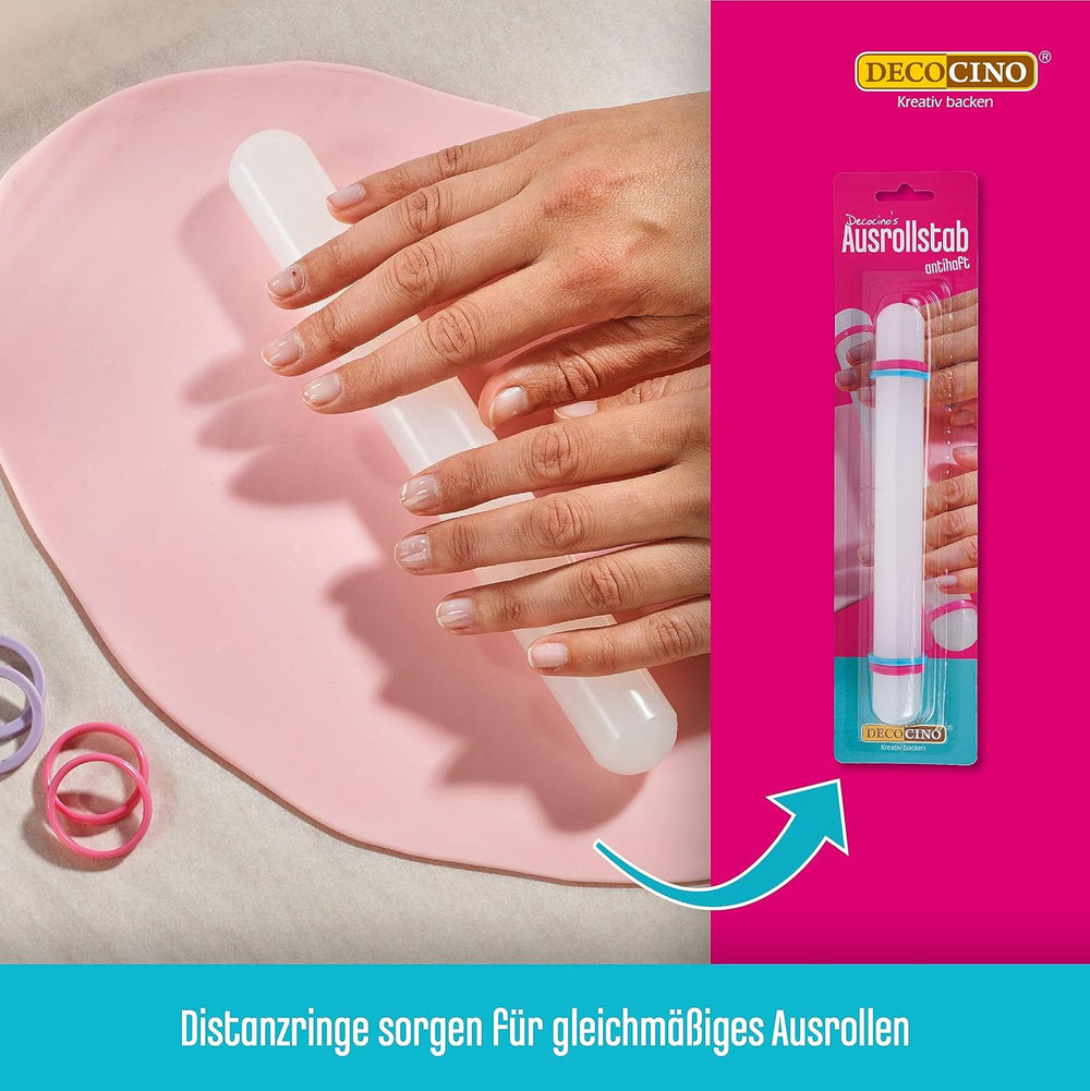 DECOCINO Ausrollstab – 3-częściowy, ok. Długość 23 cm – antihaftbeschichter als Teigrolle zum Ausrollen von Marzipan, Blütenpaste, Roll-Fondant