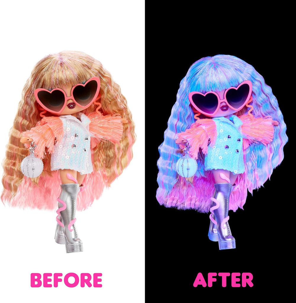 LOL Surprise! Tweens Neon Pop Stars - Thea Stars - 1 păpușă la modă, cu surprize cu iluminare din spate și peste 10 haine și accesorii Pop Star, inclusiv chitara ei roz aprins, cadou pentru copii cu vârsta de 4 ani și peste