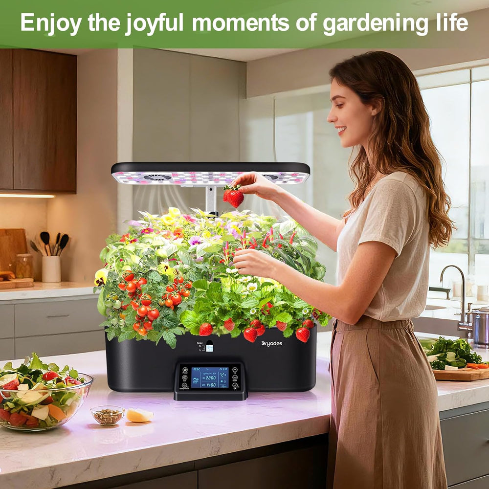 Wewnętrzny system uprawy hydroponicznej z inteligentnymi ustawieniami harmonogramu oświetlenia, doniczki ogrodowe z pełnym spektrum światła do uprawy ziół, 17 kapsułek, czarne