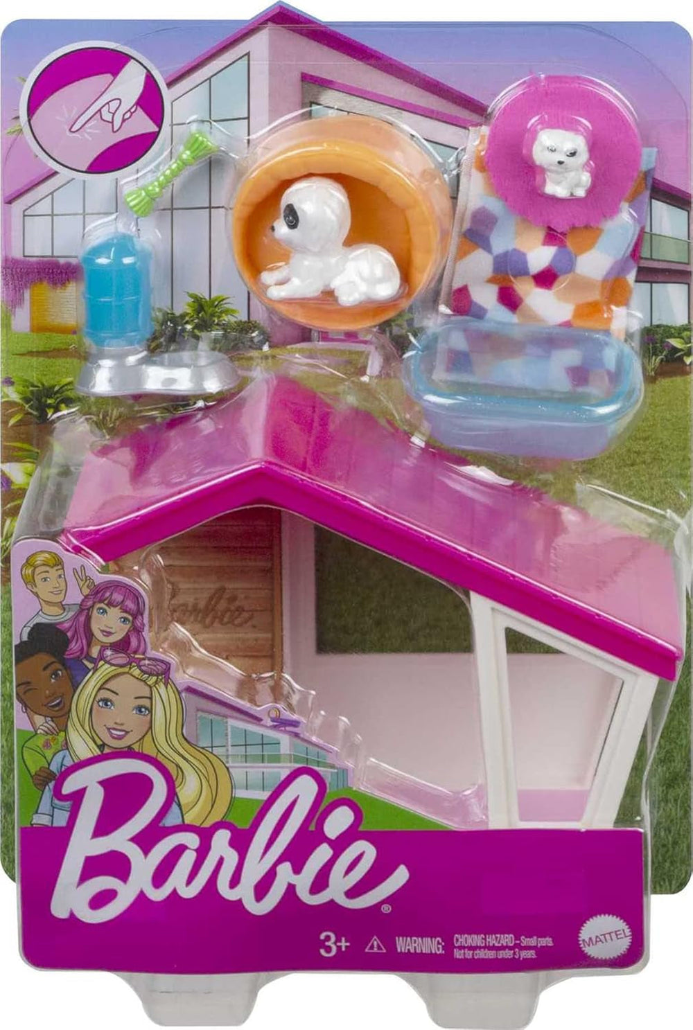 Barbie GRG78 - Mini zestaw z 2 psami, budką dla psa i akcesoriami, prezent dla dzieci w wieku od 3 do 7 lat Naty Shop Dolls