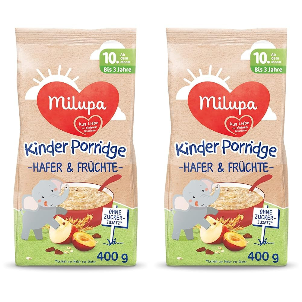 Milupa Baby Owsianka - Owsianka Owsianka i Owoce 10 miesięcy do 3 lat Jedzenie dla dzieci 1 x 400 g (2 sztuki w opakowaniu)
