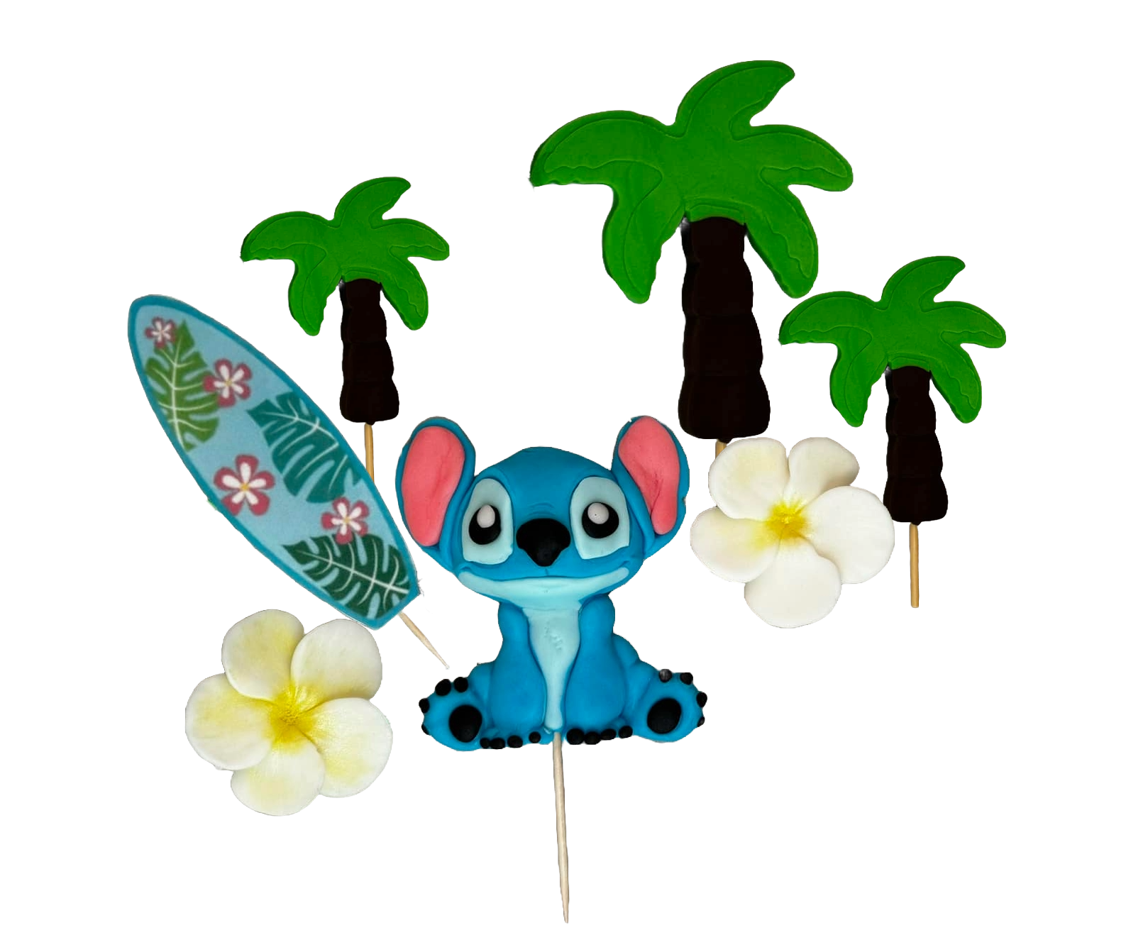 Set 7 decoratiuni comestibile din zahar, Stitch Decoratiuni din Pasta de Zahar Naty Shop