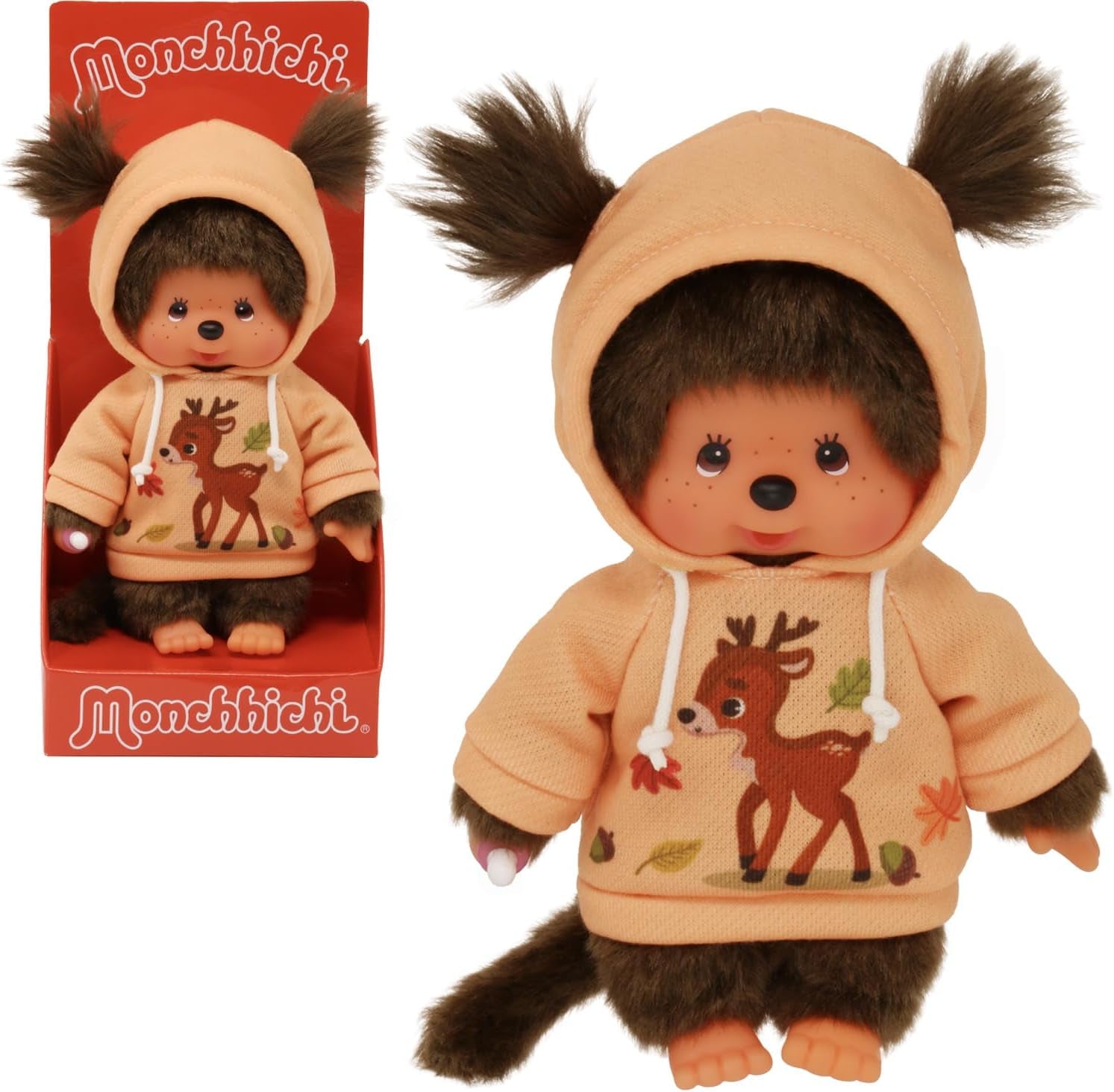 Bandai – Monchhichi Pinky Sakura Rose – Ikonisches Affenkuscheltier der 80er Jahre – Superweiches Kuscheltier 20 cm für Kinder – Spielzeug für Kinder ab 2 Jahren – 24289
