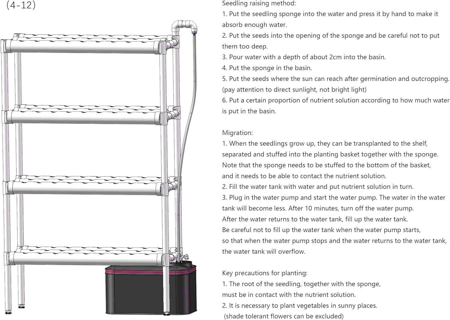 Zestaw do uprawy hydroponicznej ze 108 miejscami do sadzenia, 4 poziomy z pompą wodną. System hydroponiczny wykonany z rur PVC-U klasy spożywczej do warzyw domowych, balkonowych, ogrodowych i balkonowych.