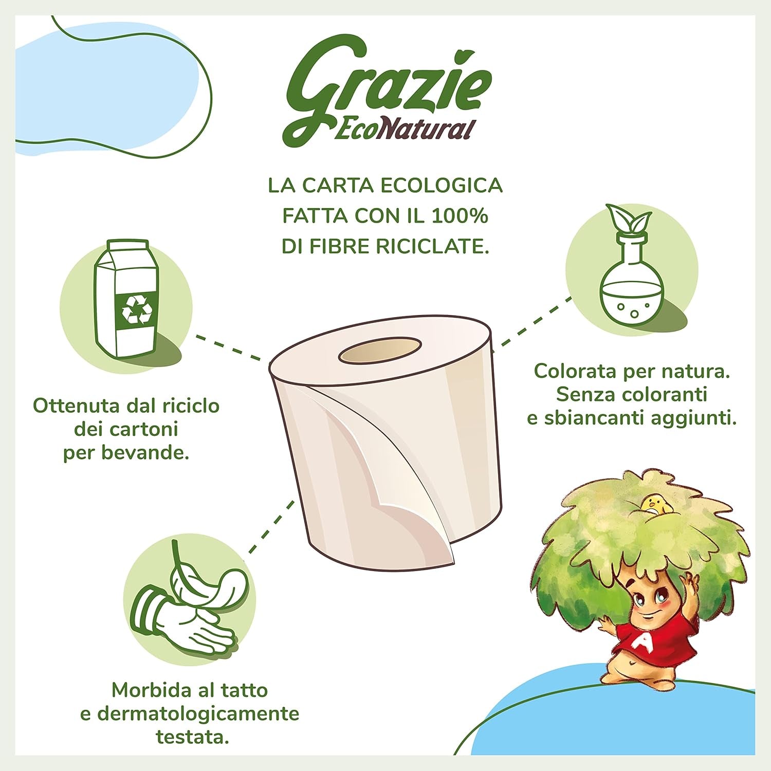 Grazie Natural, hârtie igienică, Maxi Ecol FSC, 48 role, testată dermatologic, hârtie igienică 100% reciclată, ecologică, fabricată în Italia