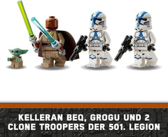LEGO Star Wars Ucieczka ze ścigaczem BARC, zestaw Mandalorian, zabawkowy rower z wózkiem bocznym, figurki Kellerana Beqa i Grogu, prezent dla chłopców i dziewcząt od 8 lat 75378 Zestawy konstrukcyjne Beuche den LEGO-Store