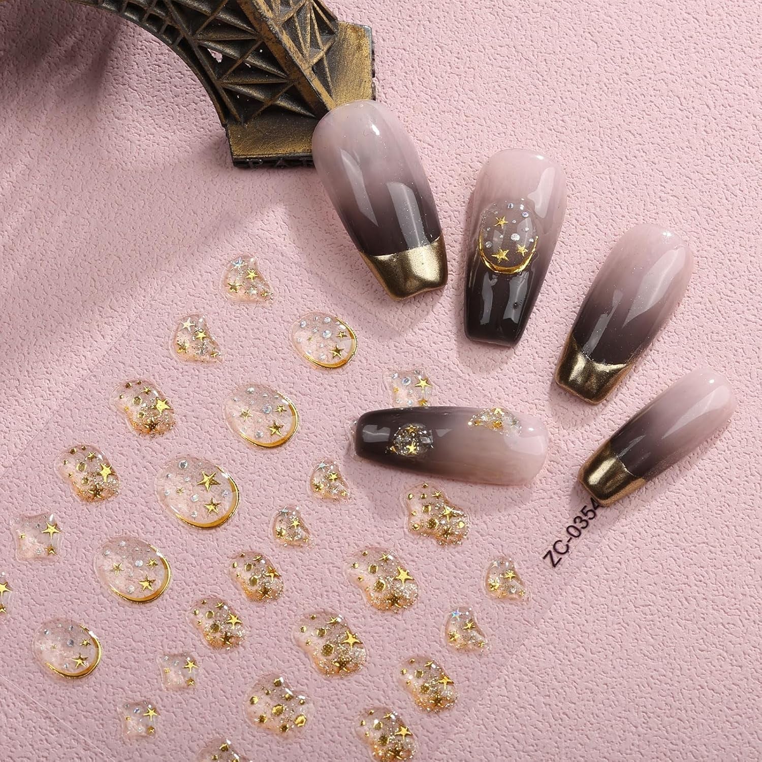 JMEOWIO 6 Blatt 3D Nagelsticker Goldene Unregelmäßige Geometrische Nail Art Sticker Selbstklebend Nagelaufkleber 5D Stereoskopisch Dekoration Nageldesign Zubehör