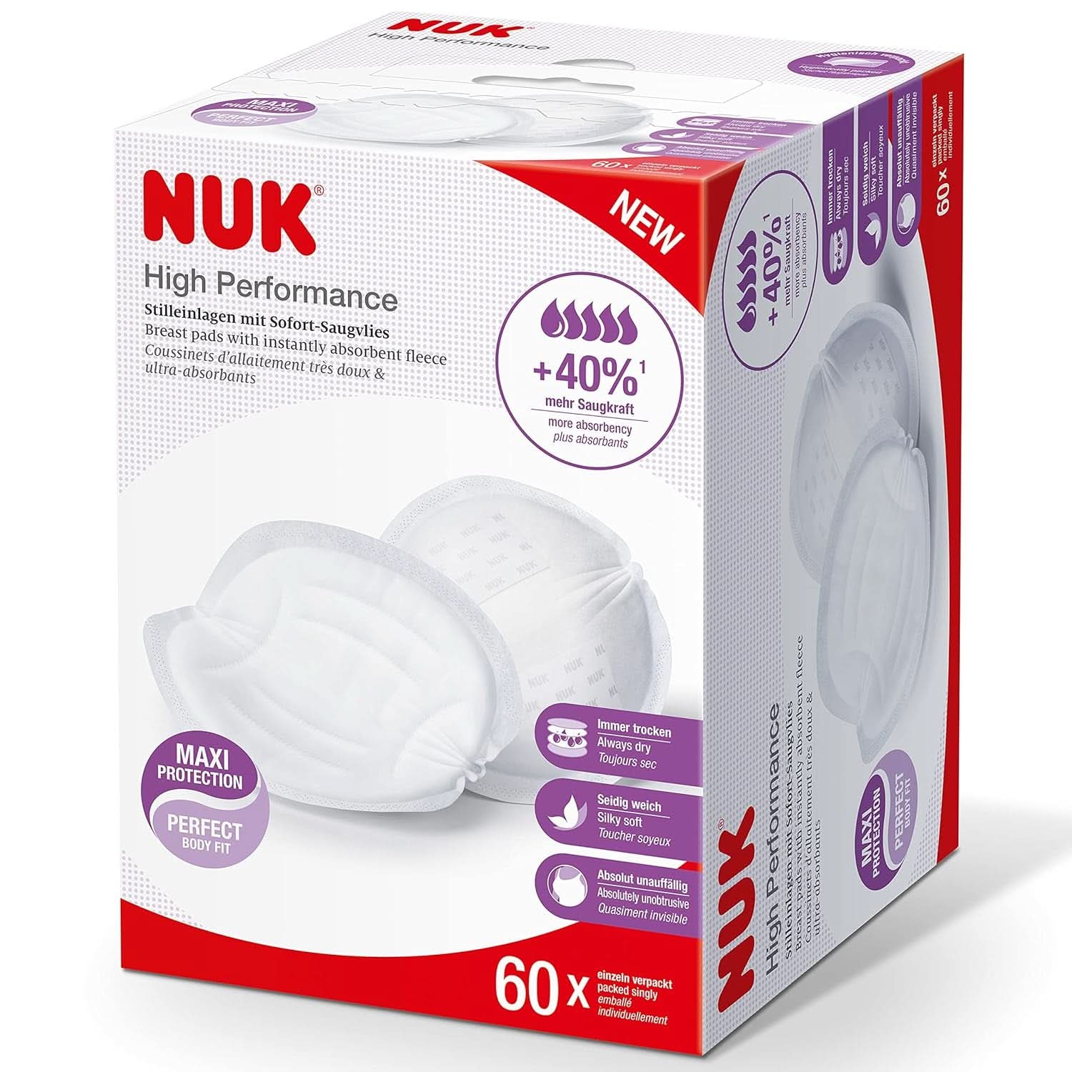 NUK High-Performance Einweg-Stilleinlagen Mit Sofort-Saugvlies | Einlagen Zum Stillen | Opakowanie zbiorcze | +40% większa moc ssania | 60 Stück Żywność dla niemowląt i akcesoria do karmienia piersią Naty Shop