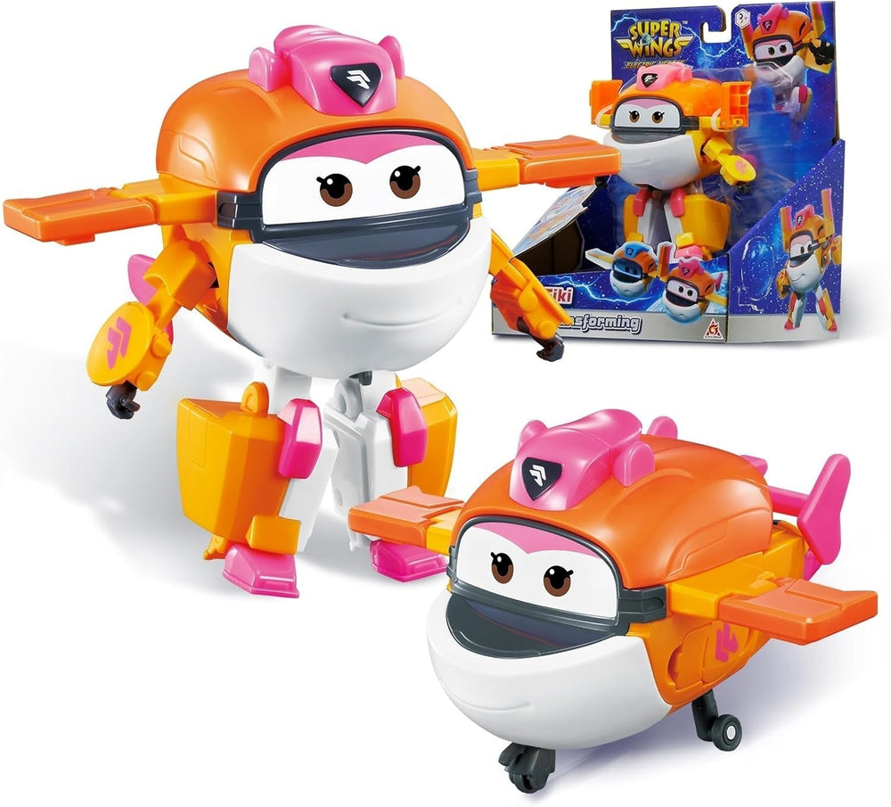 Samolot transformacyjny Super Wings z doładowaniem, ok. 12,7 cm duże dzieci bawią się figurką samolot i figurka robota dla chłopców i dziewcząt 3+ srebrne figurki Naty Shop Tiki