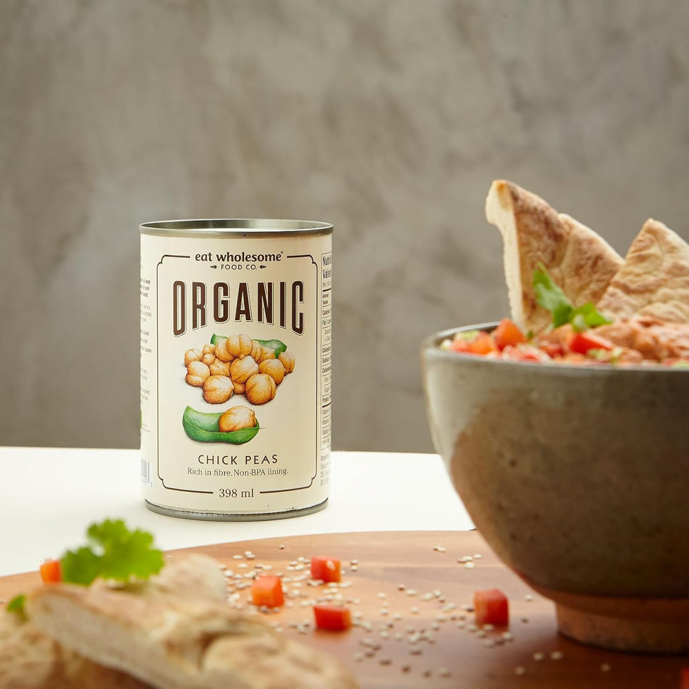 Jedz pełnowartościową organiczną ciecierzycę, 400 g (opakowanie 12 sztuk) - gotowana w wodzie, bez dodatku soli, 100% naturalna, źródło białka, wegańska, wyściółka niezawierająca BPA i opakowanie neutralne pod względem emisji CO2