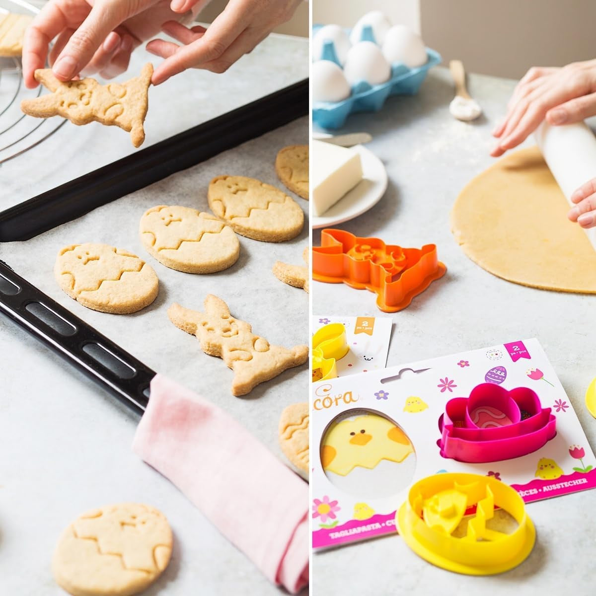 0255060 Formă de biscuiți din plastic, iepure și ou decorat