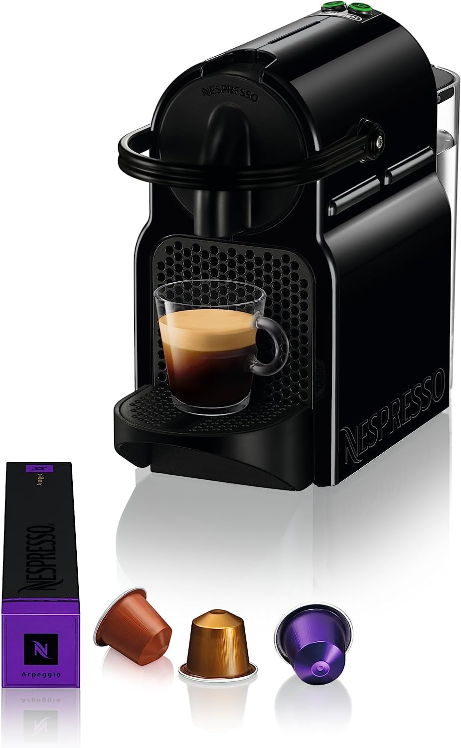 Espressor cu capsule Nespresso De'Longhi EN 80.B Inissia, pompă de înaltă presiune și funcție de economisire a energiei, oprire automată după 9 minute, volum cană pentru espresso și lungo, rezervor de apă de 0,7 l, negru