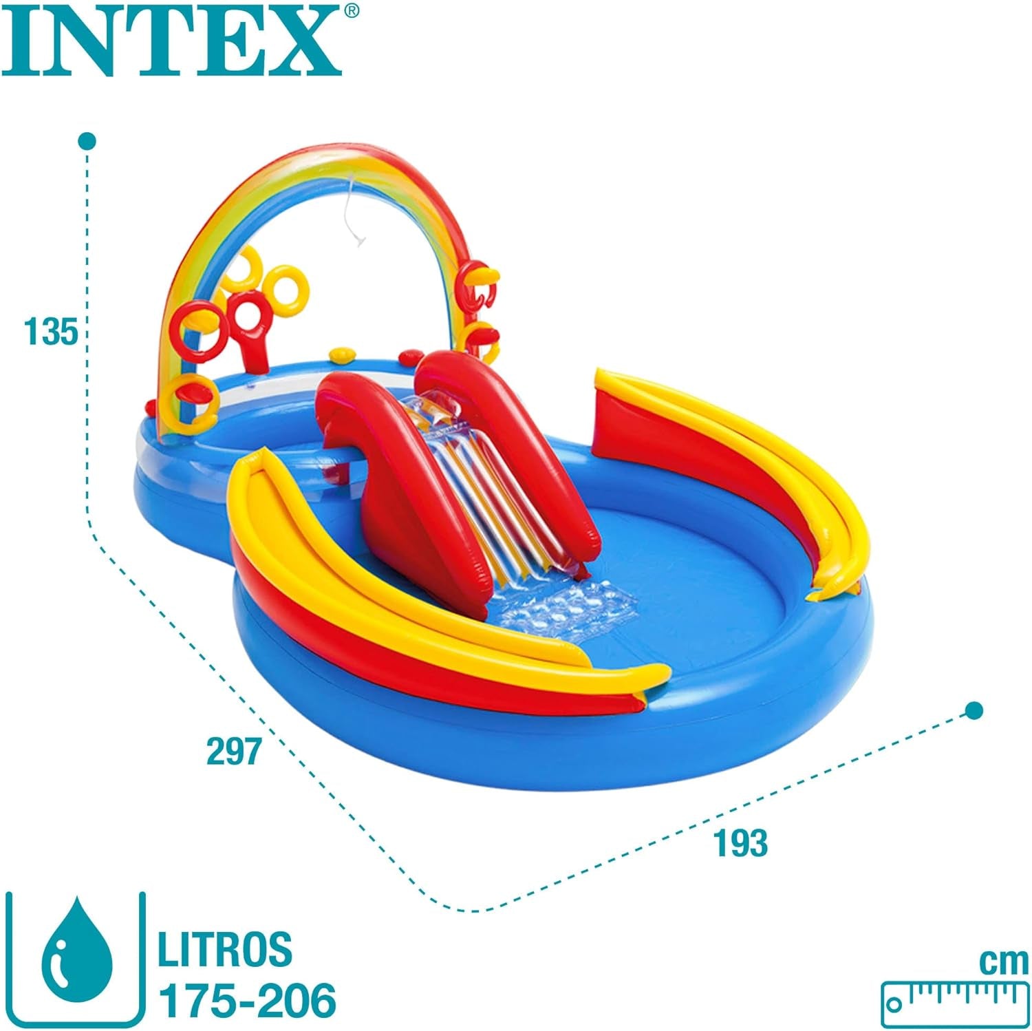 Centrum zabaw Intex Rainbow Ring - Basen naziemny dla dzieci - Basen dla dzieci - 297 x 193 x 135 cm - Od 3 lat 57453NP Wielokolorowy 297x193x135 cm
