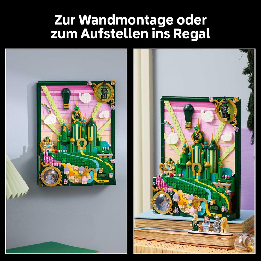 LEGO Wicked Emerald City Wandkunst - 3D Modell für Erwachsene - Modellbau mit 6 Minifiguren inkl. Dorothy sowie Toto Hundefigur - DIY Deko fürs Wohnzimmer - Geschenk für Filmfans - 75685