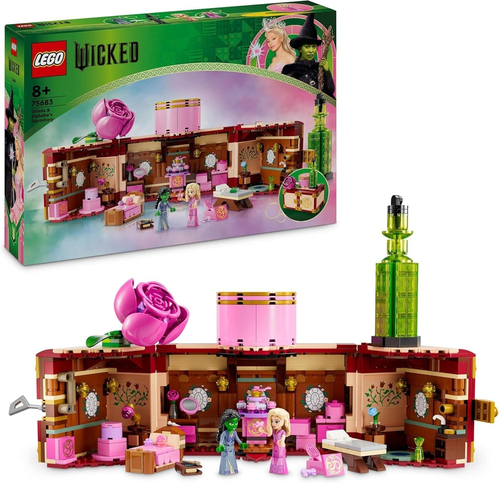 LEGO Wicked Glinda i Elphaba's Bedroom — Domek dla lalek z 2 minilaleczkami Oz, wspaniałymi akcesoriami, w tym kwiatami i strojami — Kreatywna zabawka dla dziewczynek w wieku powyżej 8 lat i fanów — 75683 Zestawy do budowania Besuche den LEGO-Store Domyślny tytuł