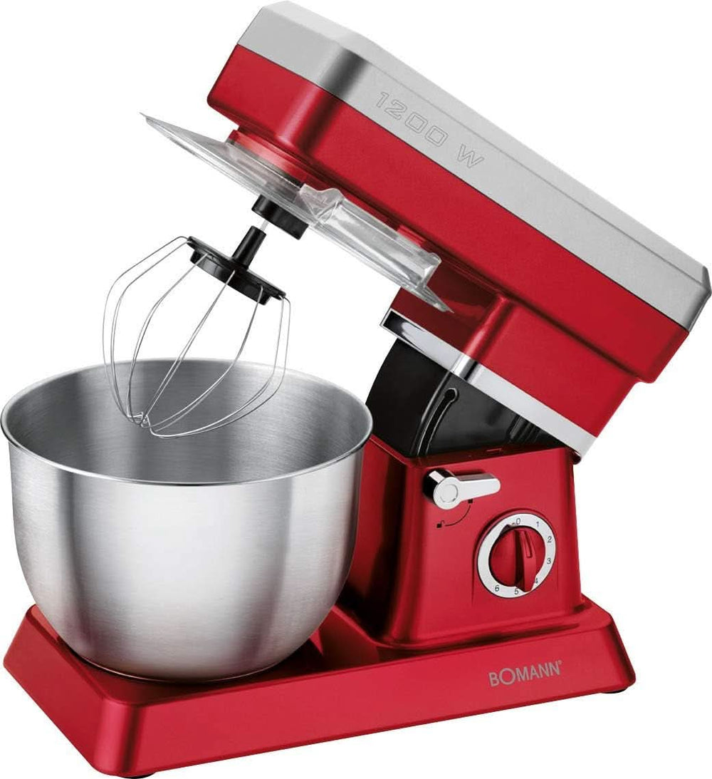 Bomann KM 398 CB Küchenmaschine, 8 Geschwindigkeitsstufen (0/1/2/3/4/5/6 + Puls), 6,3 litra Edelstahlschüssel Für Max. 3–3,5 kg Teigzubereitung, 1200 W, Rot Matka i Dziecko Naty Shop