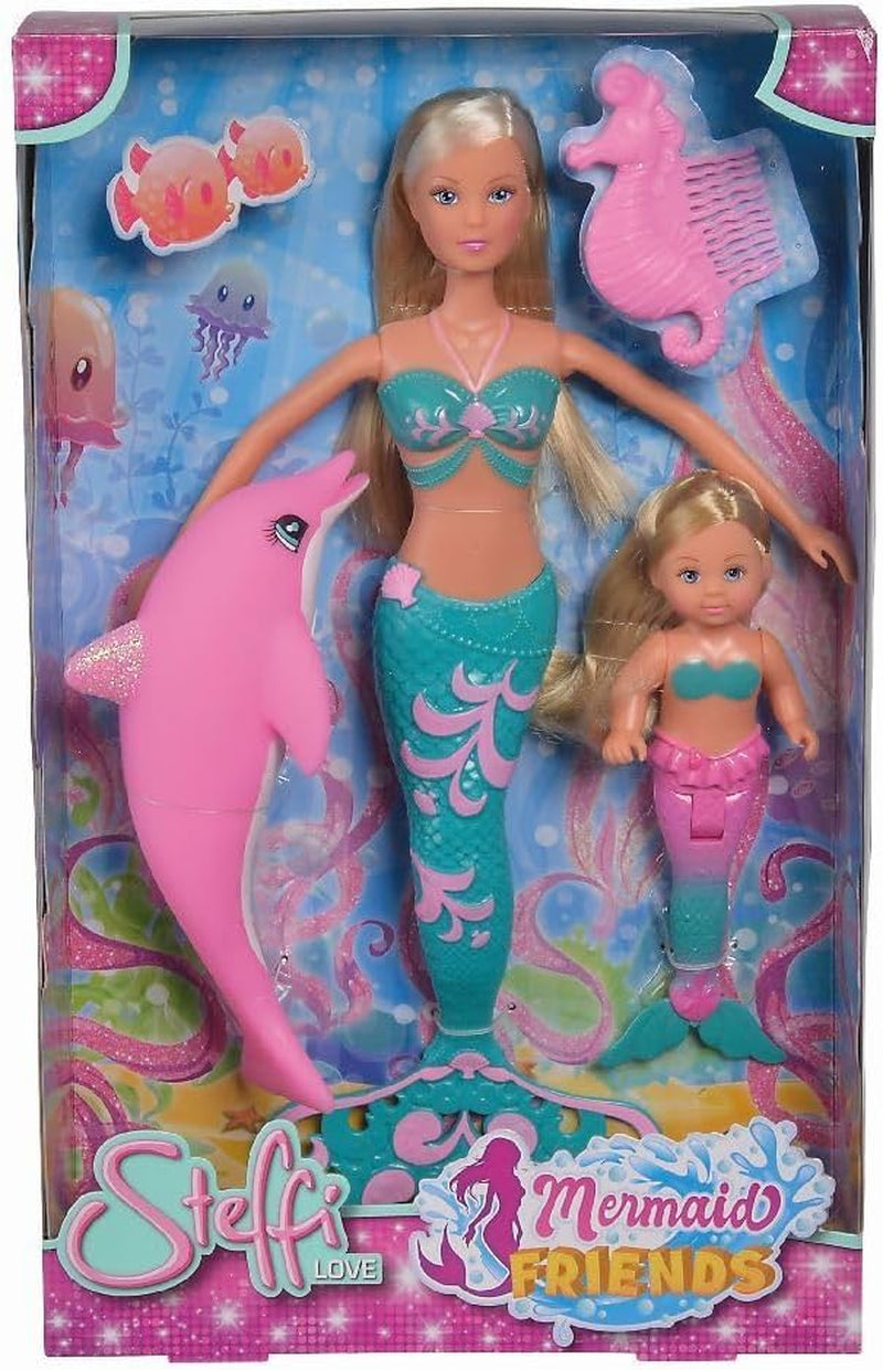 Simba 105733336 - Steffi LOVE Mermaid Friends Magiczna lalka syrenka z siostrą Evi, figurką delfina i nie tylko, zabawka dla dzieci od 3 lat i więcej Lalek Naty Shop