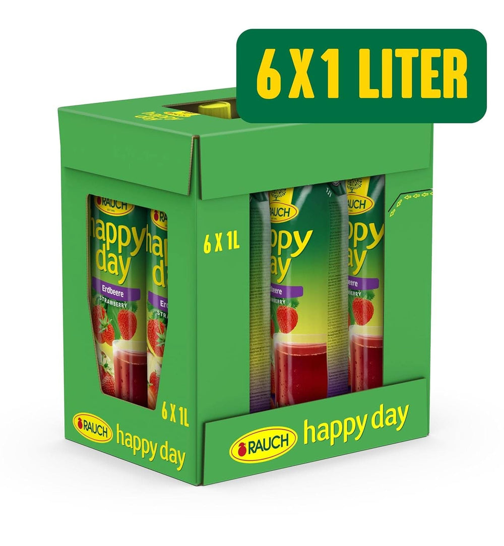 Rauch Happy Day Truskawka | Intensywny smak truskawkowy | Rafinowane jabłkami i cytryną | 6X 1 litr, Tetra Prisma Napoje bezalkoholowe Naty Shop