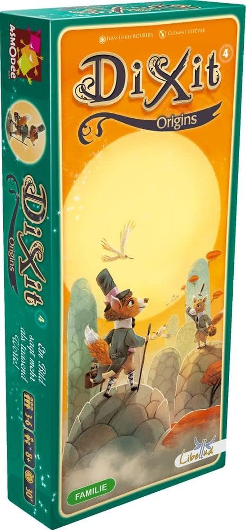 Asmodee, Dixit, wersja niemiecka, gra podstawowa, obraz wart tysiąca słów, kreatywna gra rodzinna dla 3–8 graczy w wieku 8+, gra roku 2010 z 30-minutowym czasem gry