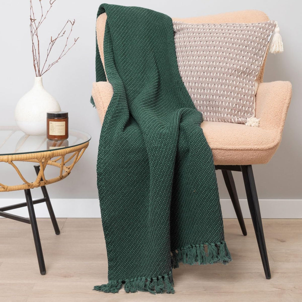 HOMLA Koc bawełniany w kratę z frędzlami - miękki i wygodny koc Koc bawełniany - delikatna tkanina 130 x 170 cm w kolorze ecru Łóżka i koce Besuche den HOMLA-Store Pozdrowienia