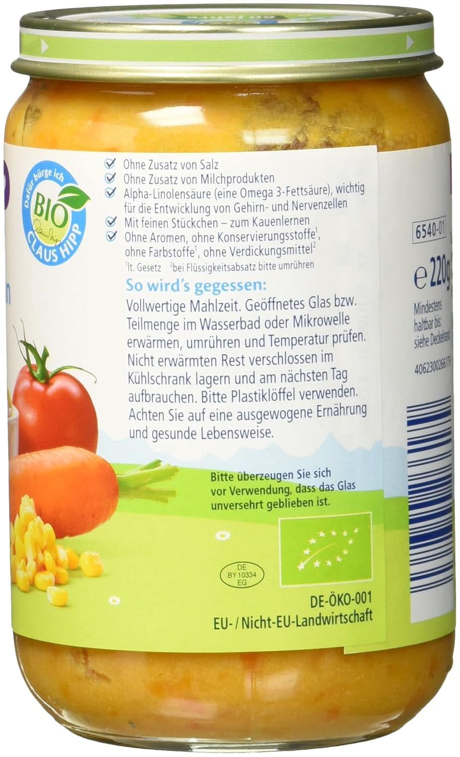 Ekologiczny makaron Hipp z szynką i warzywami, opakowanie 6 szt. (6 X 220 gramów) Matka i Dziecko Naty Shop