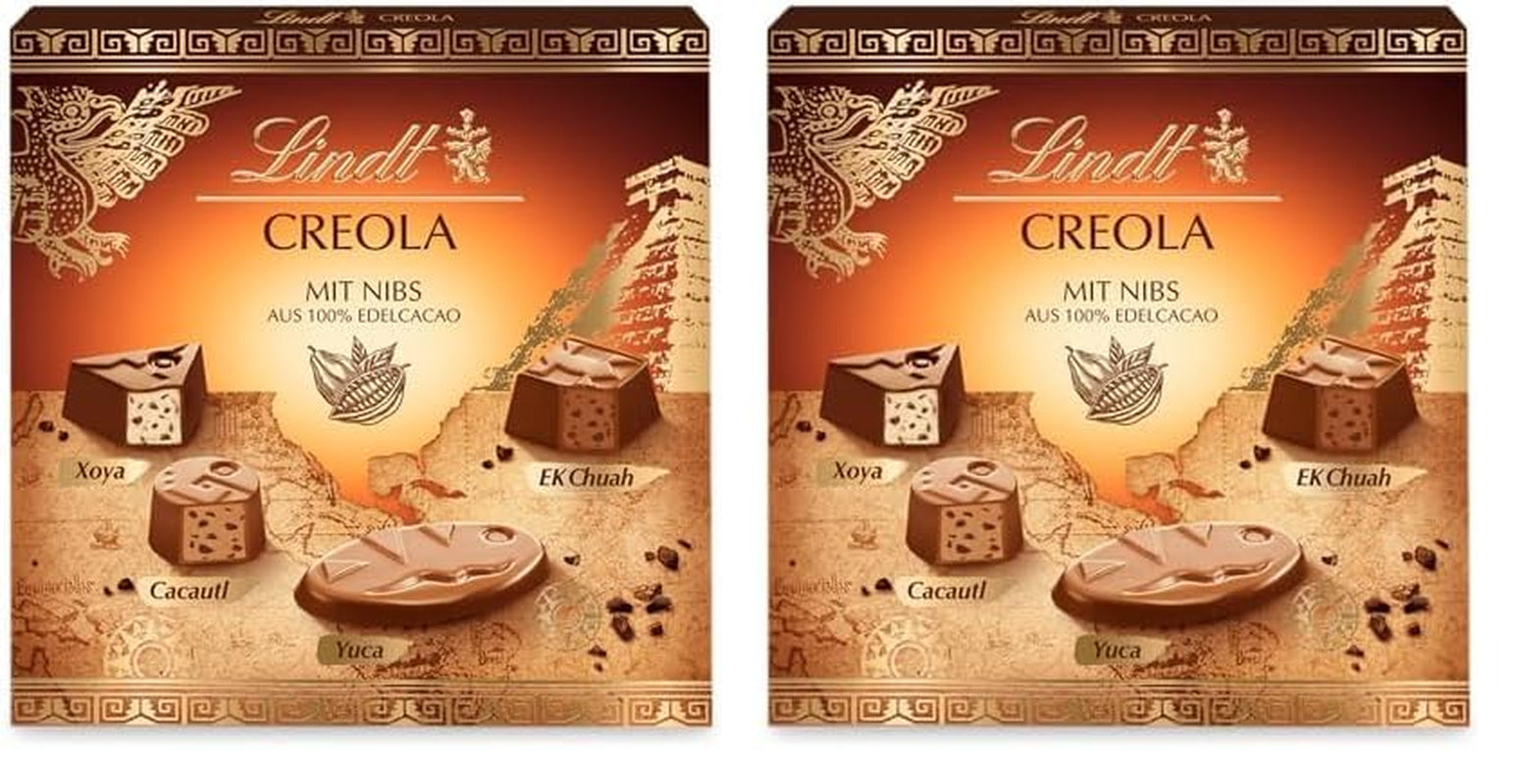 Czekolada Lindta | Pudełko na praliny kreolskie | 165g | 15 pralinek w 4 pysznych odmianach, wyprodukowanych w 100% z delikatnego kakao, bez alkoholu | Zestaw upominkowy z czekoladą