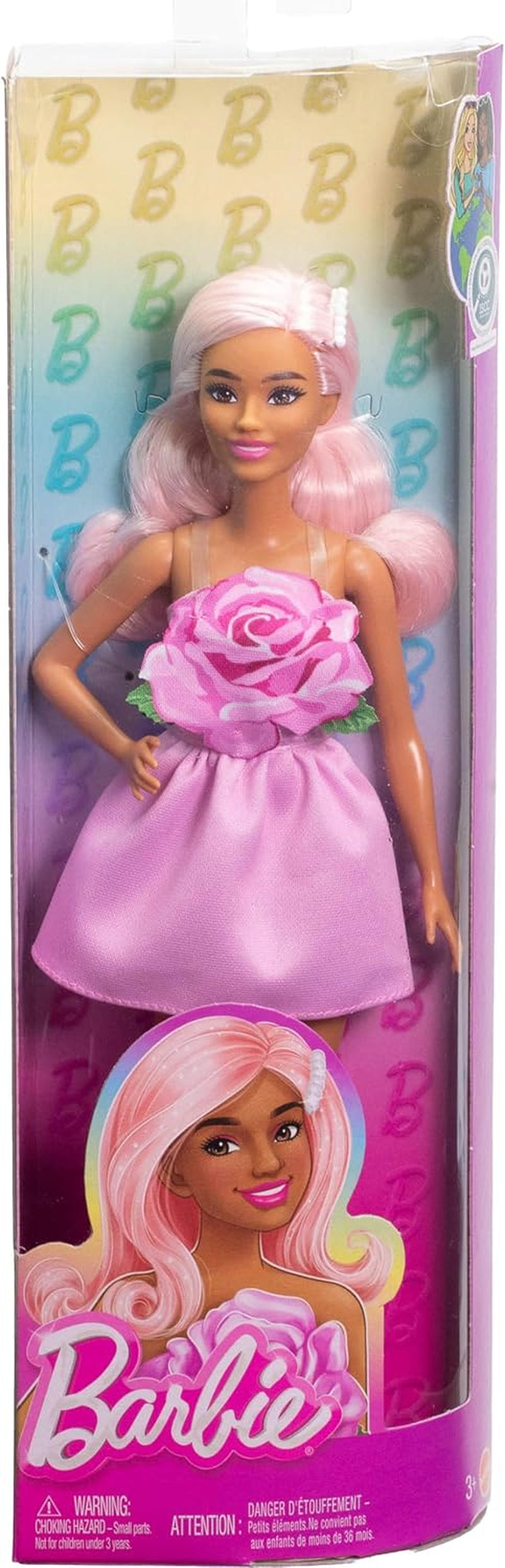 Lalka Barbie Fashionistas nr. 238 z pastelowymi różowymi włosami, sukienką bez ramiączek z różowym topem, perłową spinką do włosów i szpilkami na wysokich obcasach, HYT94 Naty Shop Dolls