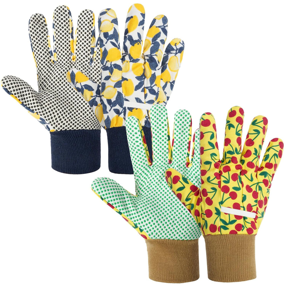Handschuhe Für Garten, 2Er Set Gartenhandschuhe, Antirutschbeschichtung Arbeitshandschuhe, Einheitsgröße Arbeitshandschuhe Mit Pvc-Punkten Und Reißfester Canvas-Stulpe Zum Pflanz & Gartenarbeit