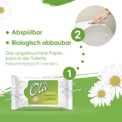 OLA hârtie igienică umedă - (1X40 bucăți) Șervețele umede - extract de mușețel și acid lactic, spălabile, piele sensibilă - 40 bucăți