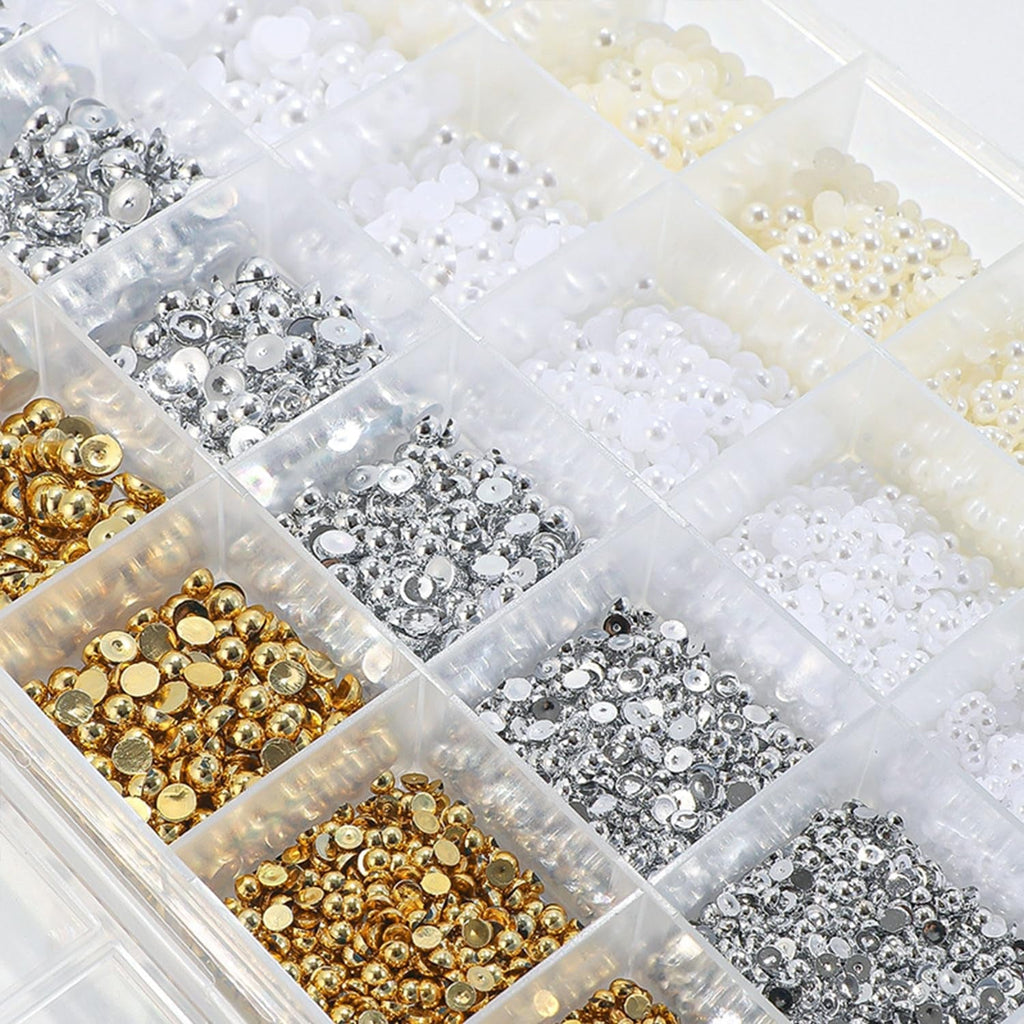 GZMAYUEN 920Pcs Gold Silber Flatback Perlen Für Nägel, Halbrunde Weiße Beige Nail Perlen, Kleine Halbrunde Flatback Perlen Für DIY Nail Art Decor