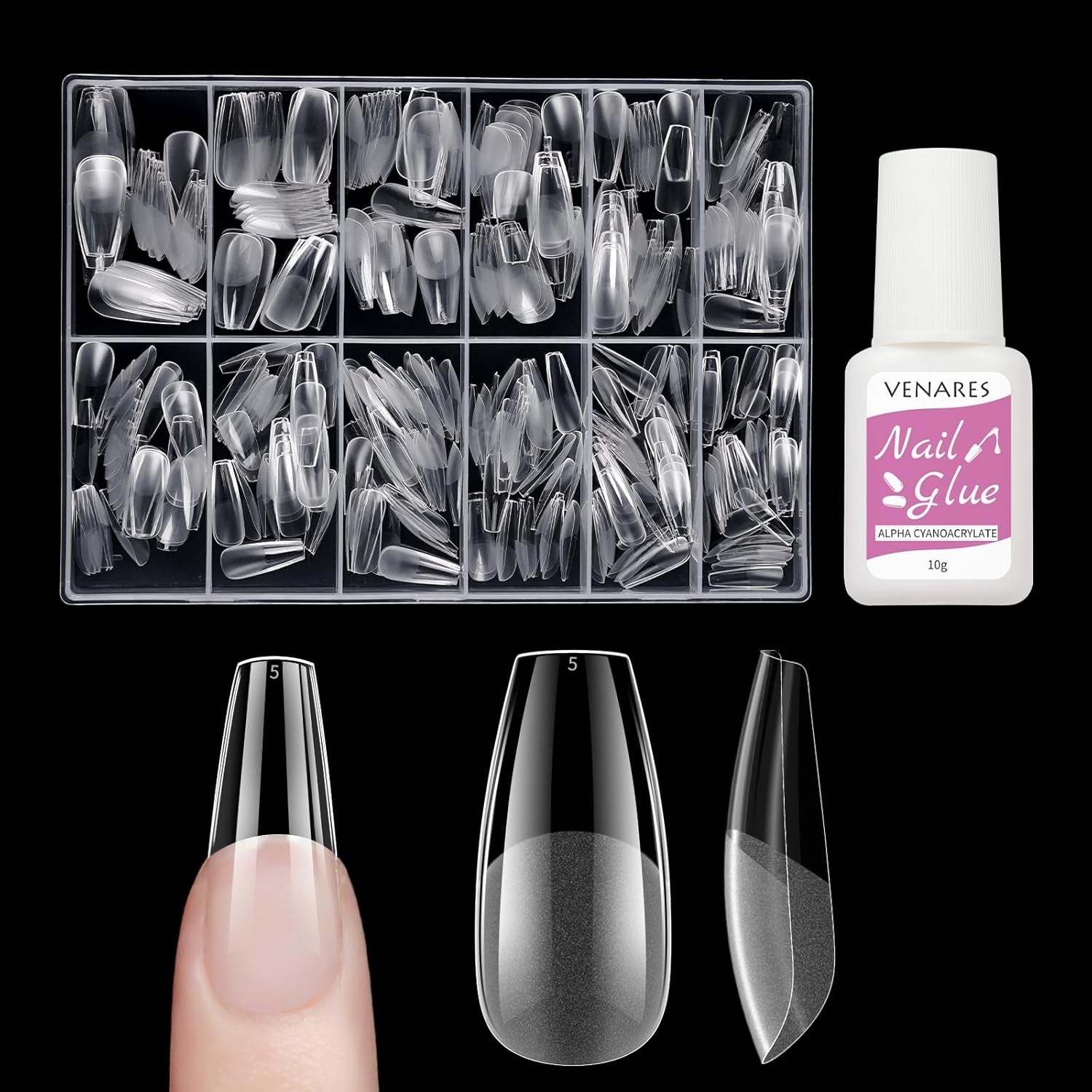 Unghii false scurte, model balerină, 500 bucăți, pentru lipire, 12 dimensiuni, unghii artificiale, scurte, cu gel moale, acoperire completă, vârfuri de unghii pentru unghii cu gel, scurte, S