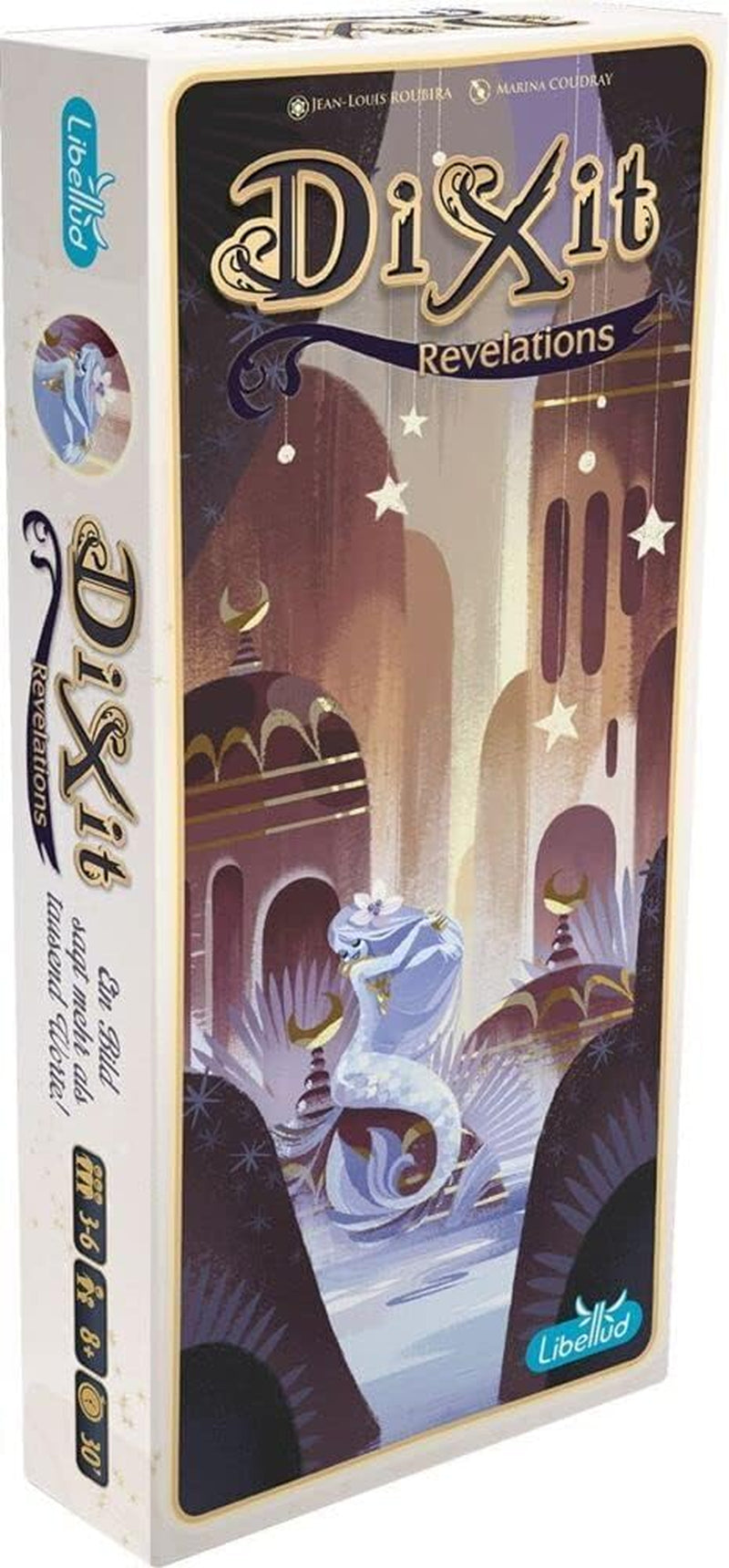 Asmodee, Dixit, wersja niemiecka, gra podstawowa, obraz wart tysiąca słów, kreatywna gra rodzinna dla 3–8 graczy w wieku 8+, gra roku 2010 z 30-minutowym czasem gry