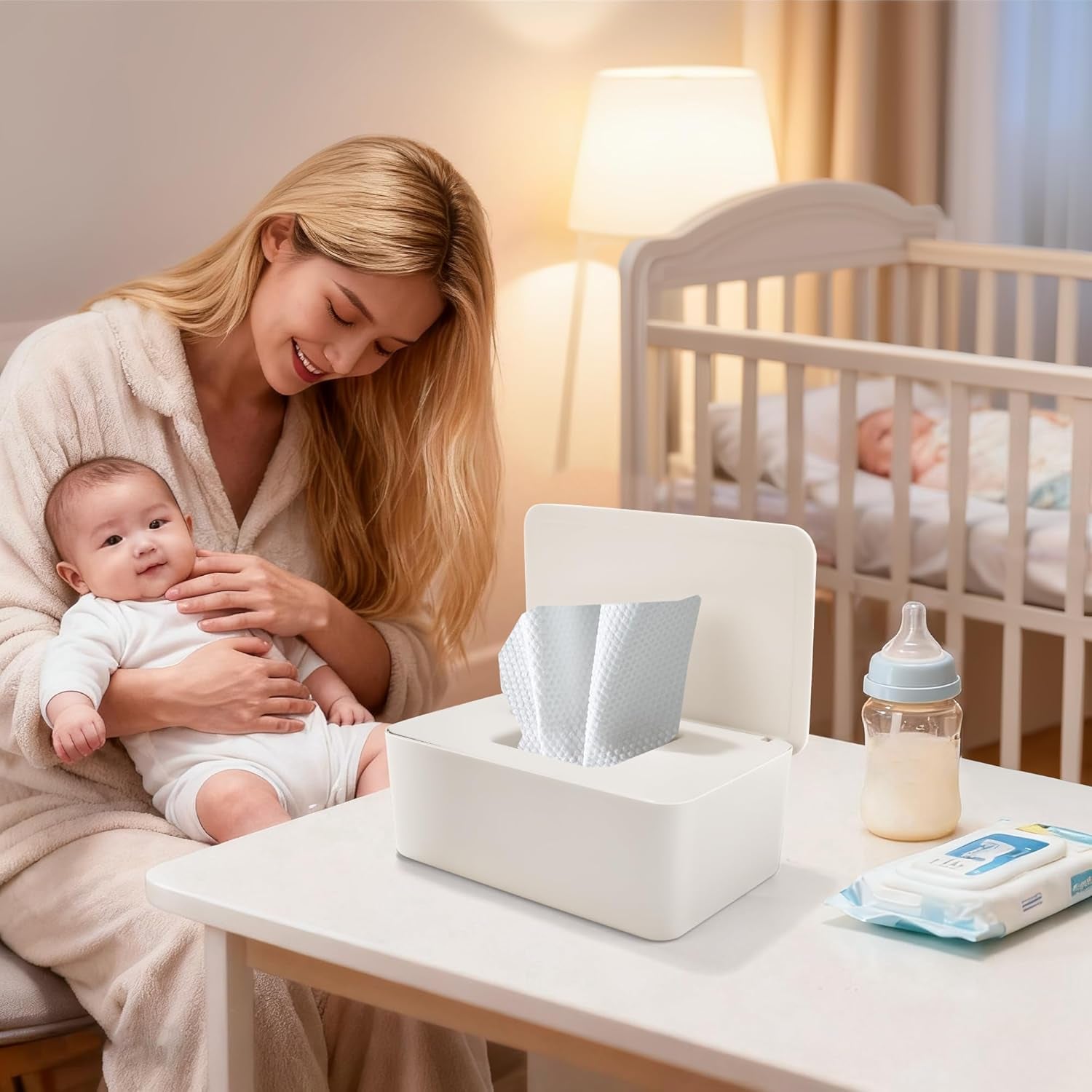 Pudełko na chusteczki nawilżane z pokrywką, pudełko na chusteczki nawilżane, dozownik chusteczek nawilżanych dla dzieci, wodoodporne i szczelne pudełko do przechowywania, dozownik chusteczek nawilżanych do łazienki, kuchni, biały