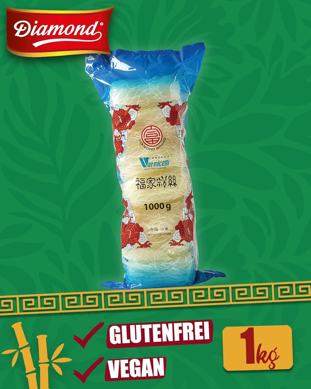 Makaron szklany DIAMOND, makaron długi szklany, naturalnie wegański i bezglutenowy - 1 x 1 kg