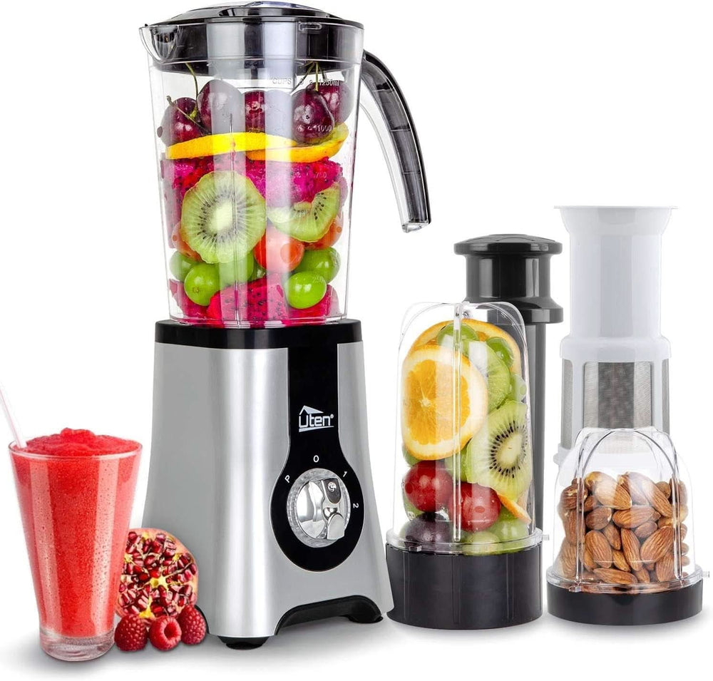 Uten Mikser stojący 2L, 1800 W Mikser Hochleistungsmixer, Pulse i 5 Geschwindigkeiten, Edelstahlgehäuse, 6 Klingen, Macht Milchshake-Smoothies, Mahlbare Kaffeebohnen Mother and Child Naty Shop 1,25L (5 w 1)+380W+ 3 Gang