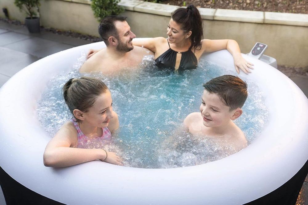 Pachet format din cada cu hidromasaj Lay-Z-SPA Miami AirJet™, 180 x 66 cm, 2-4 persoane, rotundă, neagră + husă termică Lay-Z-SPA Xtras EnergySense Ø 180 x 66 cm, rotundă