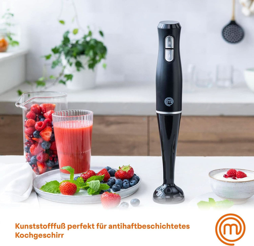 Masterchef Stabmixer, Pürierstab Mit Spritzschutz, Zauberstab Küchengerät, Elektrische Mixstab Blender ręczny Mit 2 Geschwindigkeiten, Eintauchfunktion, Spülmaschinenfeste Komponenten, 200W, Schwarz Kitchen Naty Shop