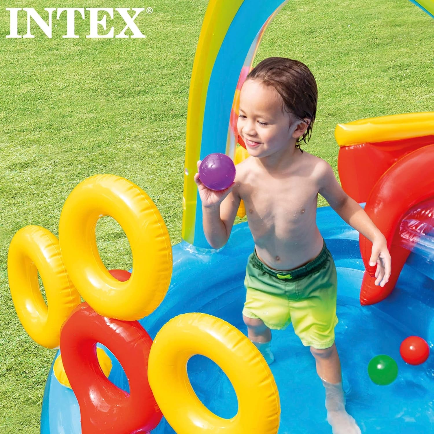 Centrum zabaw Intex Rainbow Ring - Basen naziemny dla dzieci - Basen dla dzieci - 297 x 193 x 135 cm - Od 3 lat 57453NP Wielokolorowy 297x193x135 cm