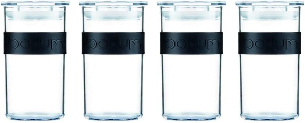 Borcane de depozitare BODUM PRESSO, plastic, negru, 4 x 0,25 l, 3 x 0,6 l, 3 x 1 l, 2 x 2 l Cutii depozitare alimente Naty Shop Negru 0.25 L